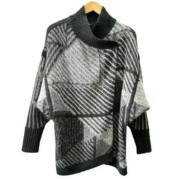 Prana Celandine Cardigan Wrap Sweater Wool Knit Grey Black Print Size Medium - Picture 16 of 16